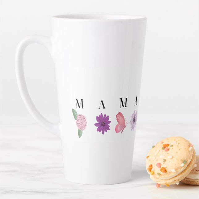Caneca De Café Latte MAMA Floral Butterfly – Mother's Day Gift (In Situ)