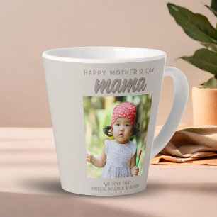 Caneca De Café Latte Mama Moderna Bege Crianças Foto Dia das Mães 