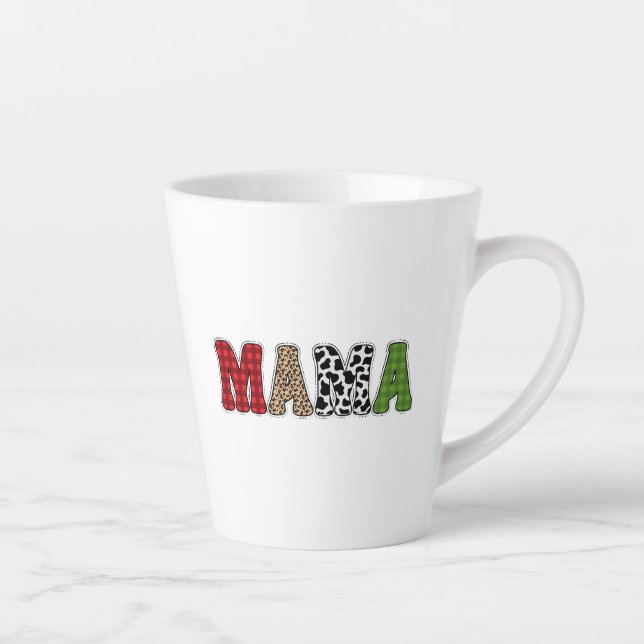 Caneca De Café Latte Mama Natal Xadrez Desenho Design (Direita)