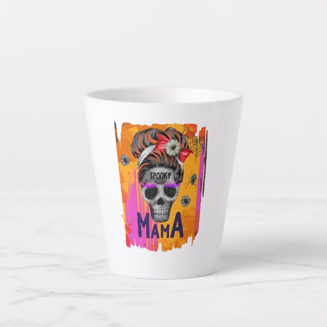 Caneca De Café Latte Mama Spooky - Caveira Mensal (Frente)