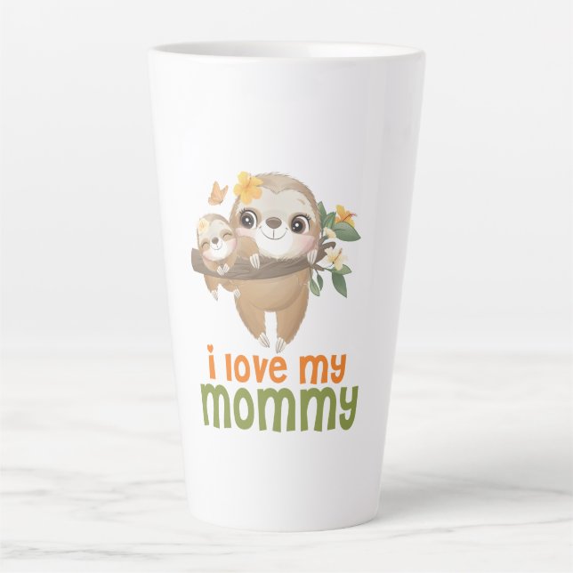 Caneca De Café Latte Mamãe e Bebê Sloths pendurados em um galho que eu  (Frente)