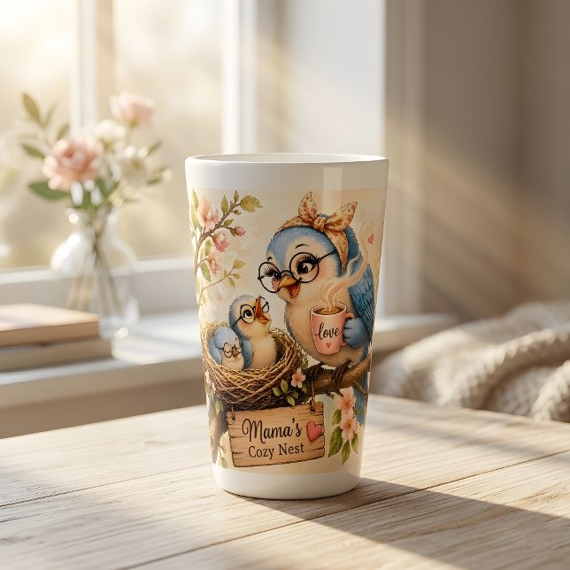 Caneca de Café Latte Mamãe Pássaro (Criador carregado)