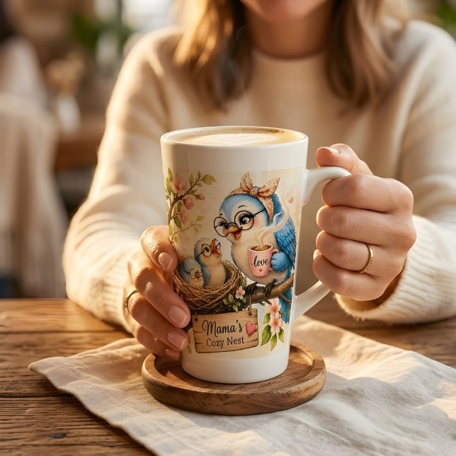 Caneca de Café Latte Mamãe Pássaro (Criador carregado)