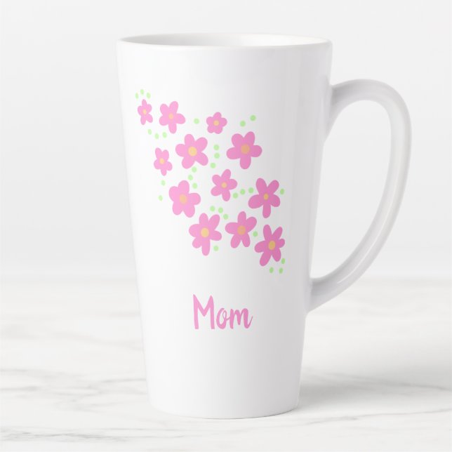 Caneca De Café Latte Mamãe Rosa Flores Brancas Latão (Direita)