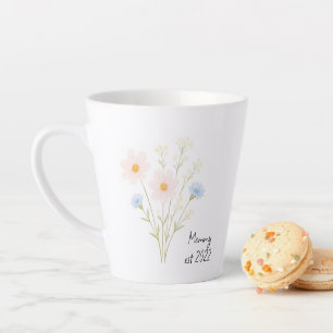 Caneca De Café Latte Mamães Personalizadas. Mug com Pastel Wildflower