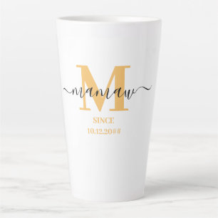 Caneca De Café Latte Mamaw Elegante Rótulo Monograma Amarelo Ensolarado