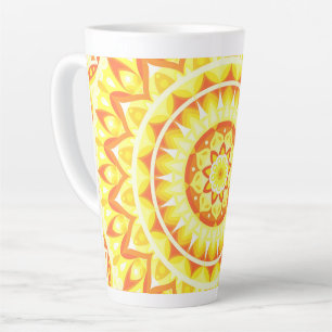 Caneca De Café Latte Mandala Amarela Brilho do Sol Boho Padrão Feliz