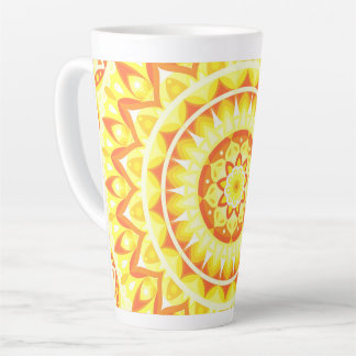 Caneca De Café Latte Mandala Amarela Brilho do Sol Boho Padrão Feliz
