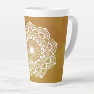 Caneca De Café Latte Mandala Branco em Fundo Dourado