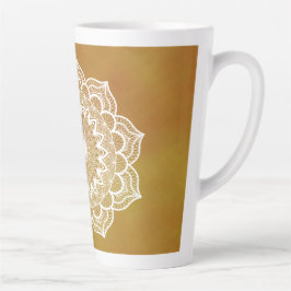 Caneca De Café Latte Mandala Branco em Fundo Dourado