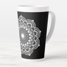 Caneca De Café Latte Mandala Branco em Fundo Preto