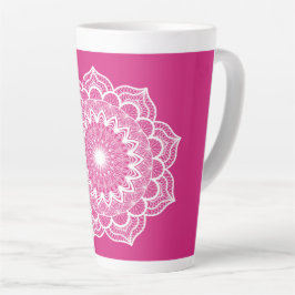 Caneca De Café Latte Mandala Branco em Fundo Rosa
