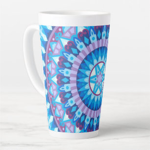 Caneca De Café Latte Mandalá de Inverno Azul Padrão de Neve Geométrico