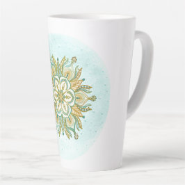 Caneca De Café Latte Mandala Floral Snowflake