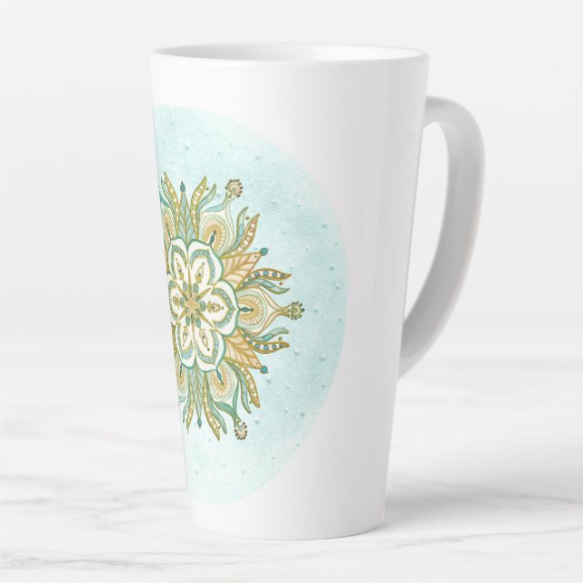 Caneca De Café Latte Mandala Floral Snowflake (Ângulo direito)