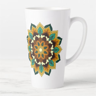 Caneca De Café Latte Mandala Padrão 02 em amarelo e em tom
