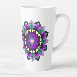 Caneca De Café Latte Mandala Padrão 02 em roxo