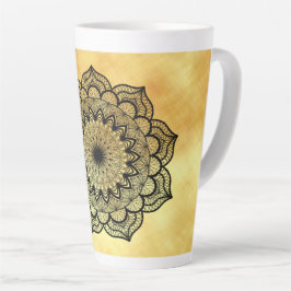 Caneca De Café Latte Mandala Preto em Fundo Dourado Suave