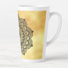 Caneca De Café Latte Mandala Preto em Fundo Dourado Suave