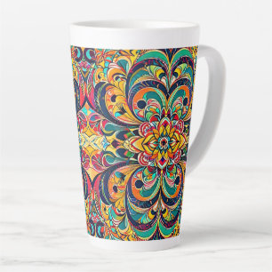 Caneca De Café Latte Mandala Sinfonia de Cores – Floral Psicodélico Ous