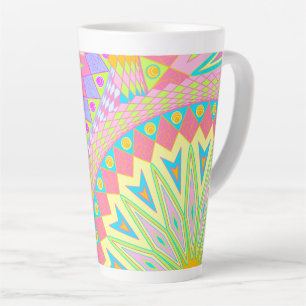 Caneca De Café Latte Mandala Sobreposta Rosa Azul Amarelo Verde-Menta R