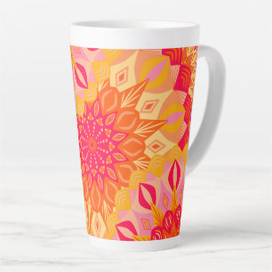 Caneca De Café Latte Mandala Sobreposto Laranja Rosa Amarelo