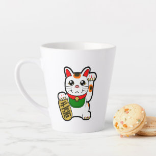 Caneca De Café Latte Maneki Neko: Gato Sortudo Japonês