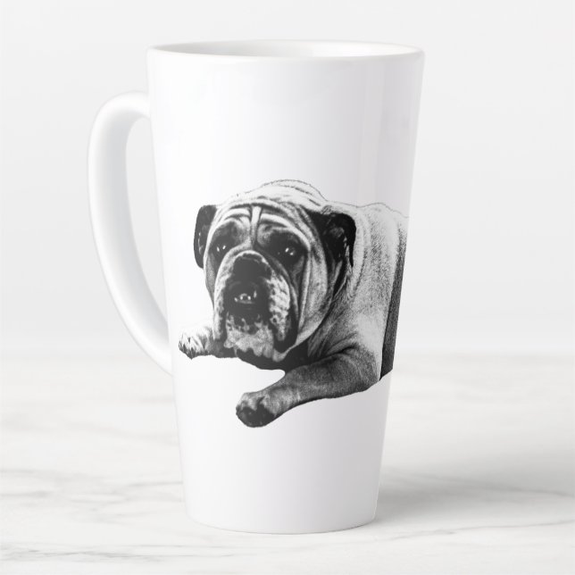 Caneca De Café Latte Manhã de Buldogue Quente (Ângulo esquerdo)