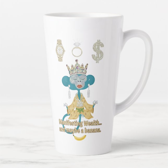Caneca De Café Latte Manifesting Wealth Monkey zen art  (Direita)