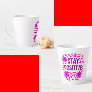 Caneca De Café Latte Manter Citação Motivacional Floral Positiva