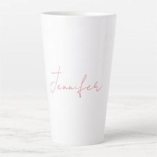 Caneca De Café Latte Manuscrito Branco Simples Moderno Seu Nome