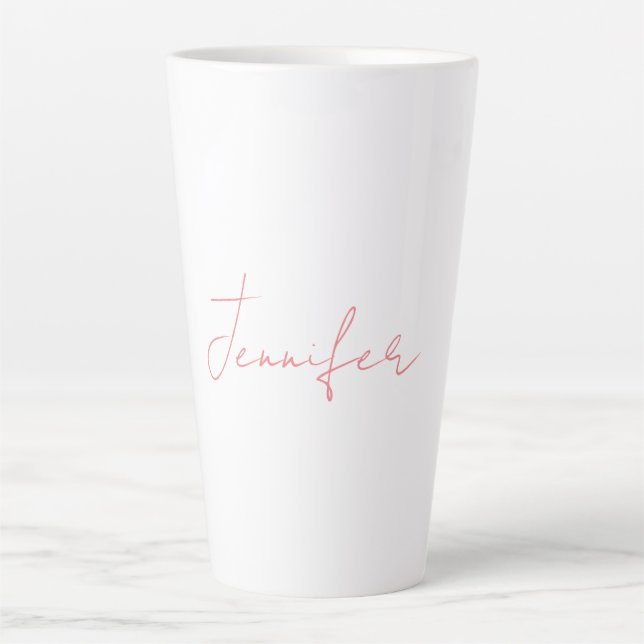 Caneca De Café Latte Manuscrito Branco Simples Moderno Seu Nome (Frente)