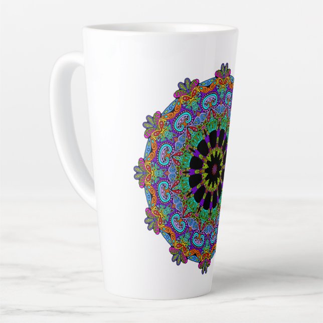 Caneca De Café Latte Manuscrito Mandala Relógio Face 24 (Ângulo esquerdo)