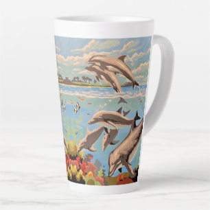 Caneca De Café Latte Mão Pintada Por Número Golfinhos Reproduzíveis