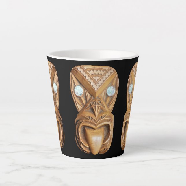 Caneca De Café Latte Maori Tiki Face Thunder_Cove (Frente)