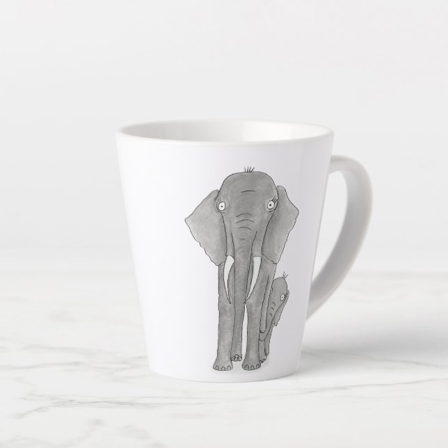 Caneca De Café Latte Mãozinha de café e elefante (Ângulo direito)