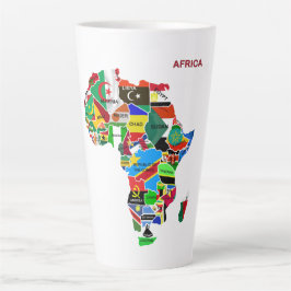Caneca De Café Latte Mapa africano com bandeiras