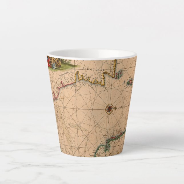 Caneca De Café Latte Mapa antigo antigo inspirado (1) (Frente)