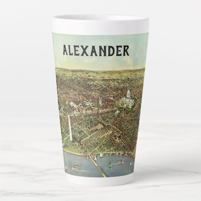 Caneca De Café Latte Mapa antigo com uma Visão Panorâmica de Washington (Frente)