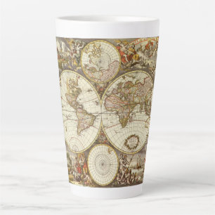 Caneca De Café Latte Mapa Antigo do Mundo Antigo por Frederick de Wit, 
