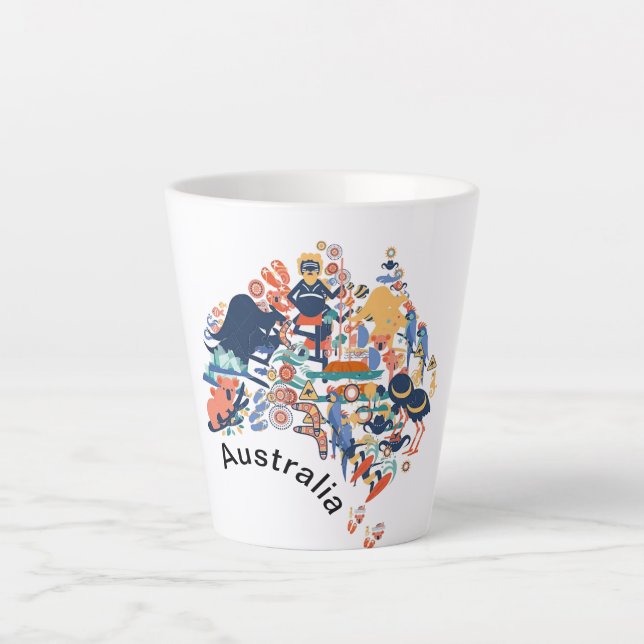 Caneca De Café Latte Mapa Australino de Animais Latte Mug (Frente)