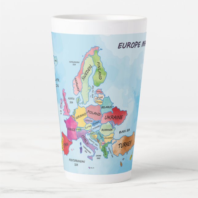 Caneca De Café Latte Mapa da Europa (Frente)