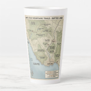 Caneca De Café Latte Mapa da Trilha de Santa Cruz Califórnia Redwood & 