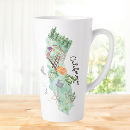Caneca De Café Latte Mapa de Arte do Estado da Califórnia em Aquarela