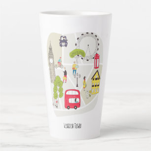 Caneca De Café Latte Mapa Estilizado de Caracteres de Londres