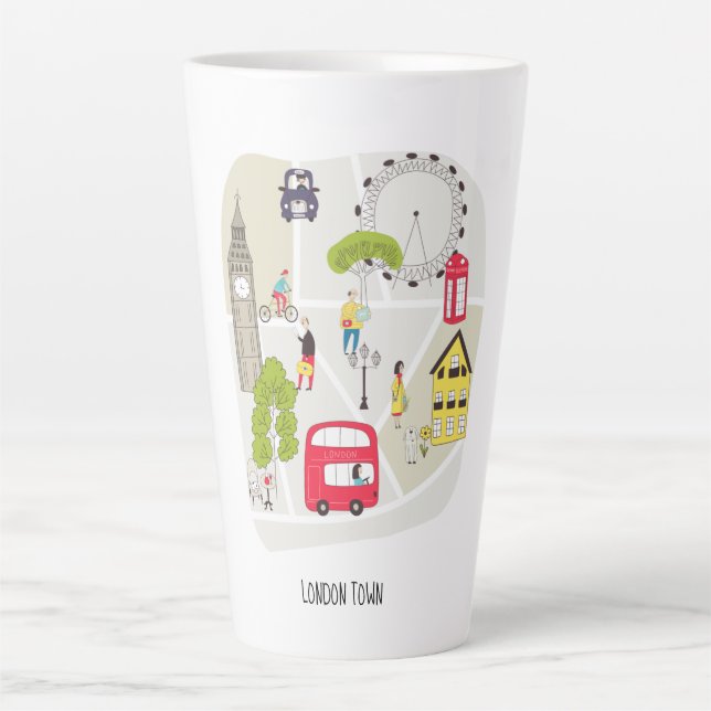 Caneca De Café Latte Mapa Estilizado de Caracteres de Londres (Frente)