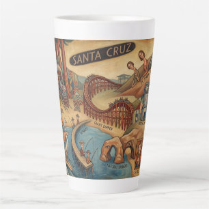 Caneca De Café Latte Mapa Excêntrico de Santa Cruz Califórnia UCSC Boar