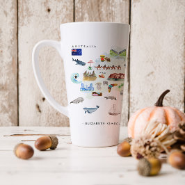 Caneca De Café Latte Mapa Ilustrado de Austrália em Aquarela | Monogram