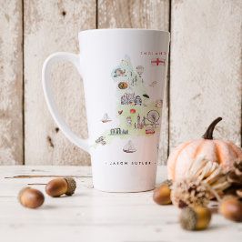 Caneca De Café Latte Mapa Ilustrado de Inglaterra em Aquarela | Monogra