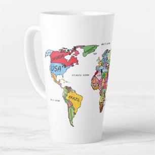 Caneca De Café Latte Mapa Mundial